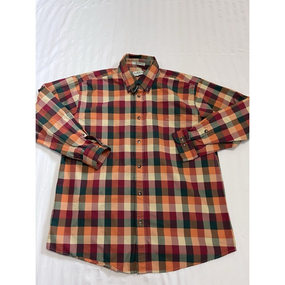 ORVIS Heavy Plaid Shirt Mens XL Sporting Traditions Cotton Twill Button Down